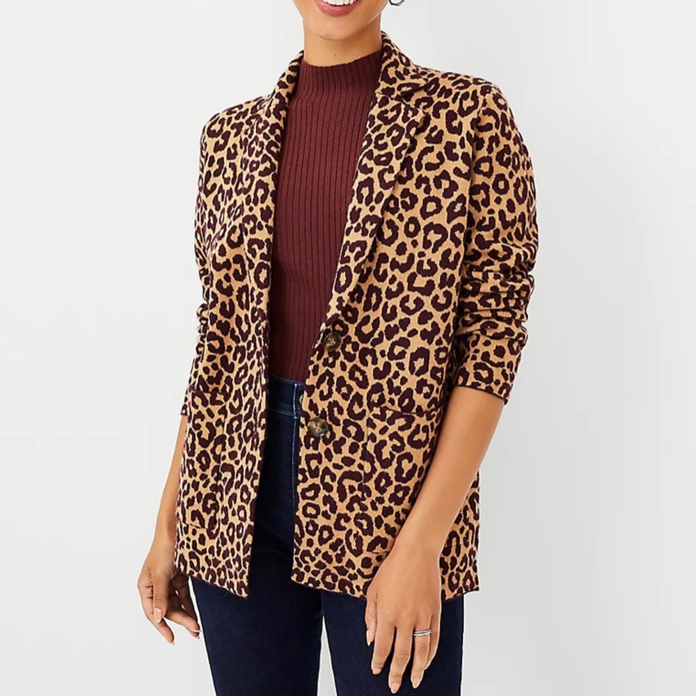 ANN TAYLOR | leopard sweater blazer | size S